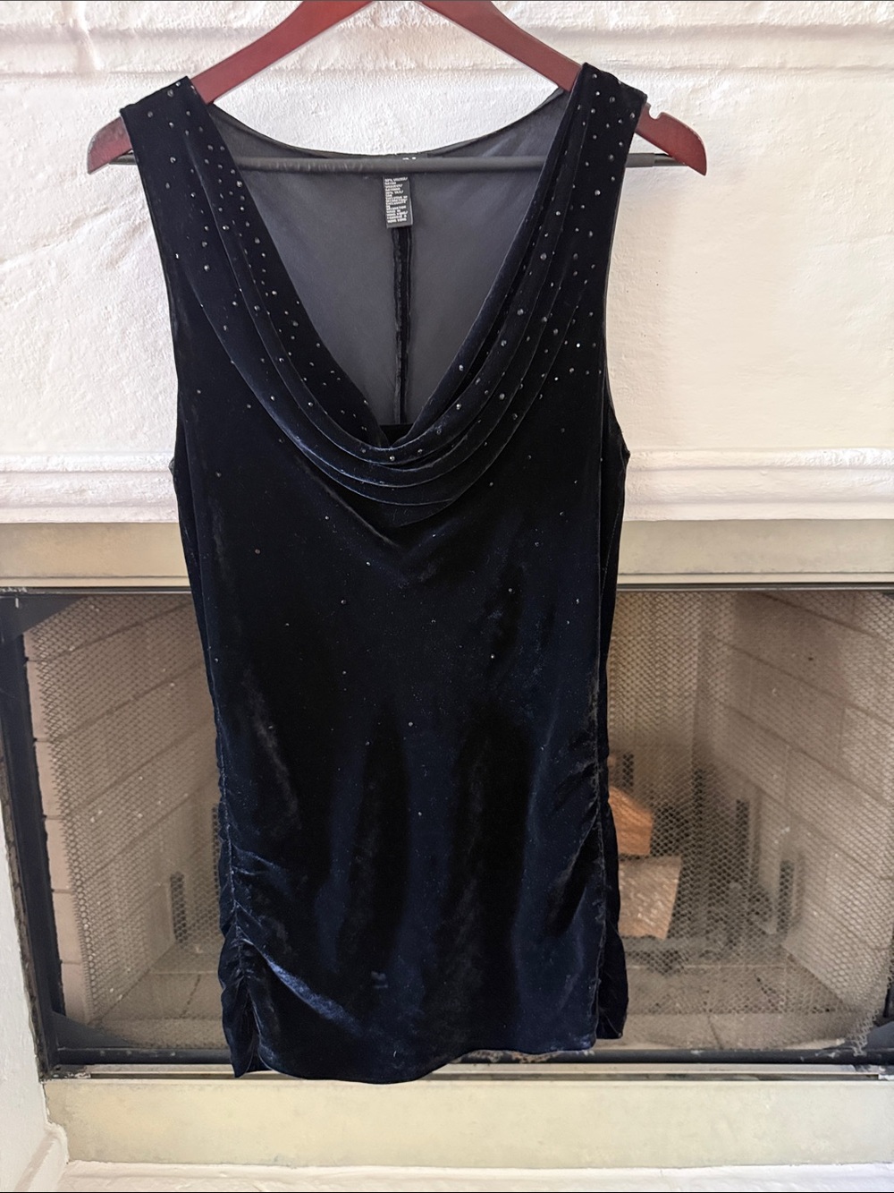 DKNY Velvet Sleeveless Cowl Neck Tunic with Subtle Stud Accents